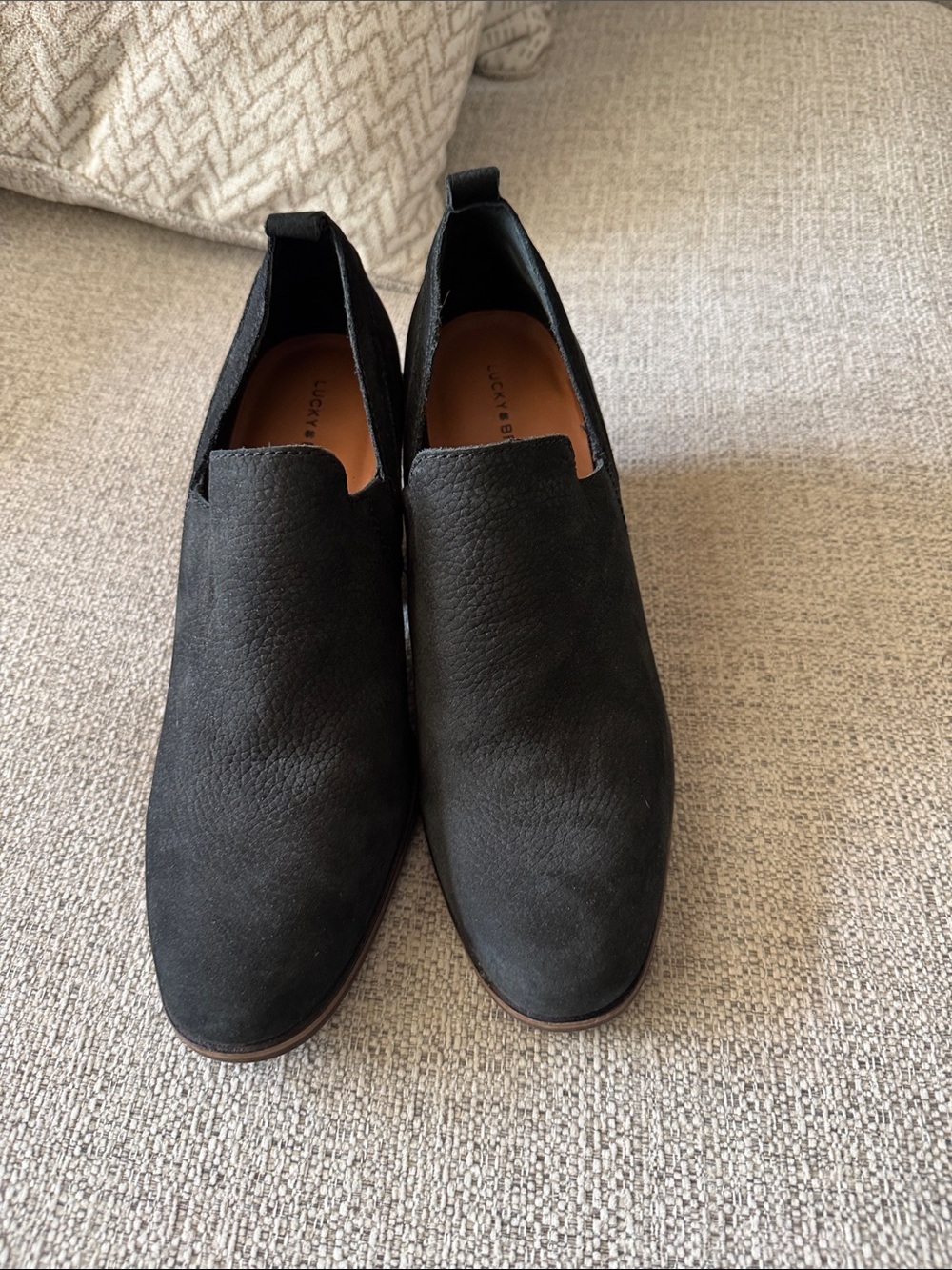 Lucky Brand Black Suede Slip-On Wedge Booties 10